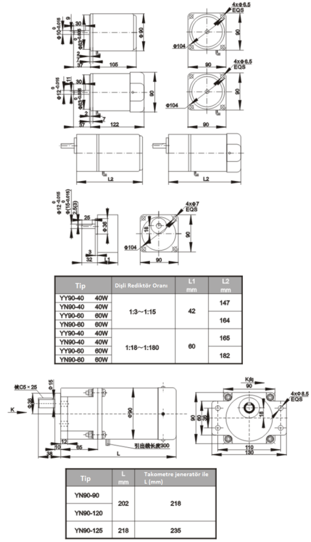 220V 260 RPM 90 mm Reduktorlu AC Motor - 4