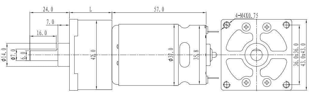 24V 200 RPM 42mm Reduktorlu Kvadrat Flanşlı Uzun DC Motor - 4