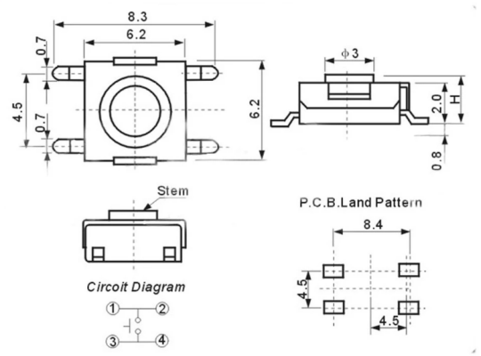 6x6x3.7mm Mini PCB SMD Push Buton - 3