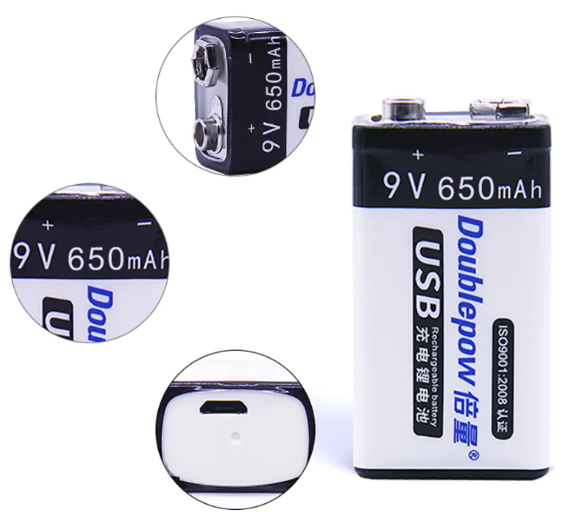9V 650mAh USB Şarjlı Li-ion Batareya - 2