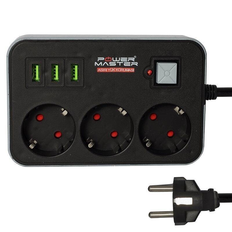 Cərəyan Qorumalı 3lü Rozetka 1.8 metr - 3lü USB Çıxışlı - Socket - 1