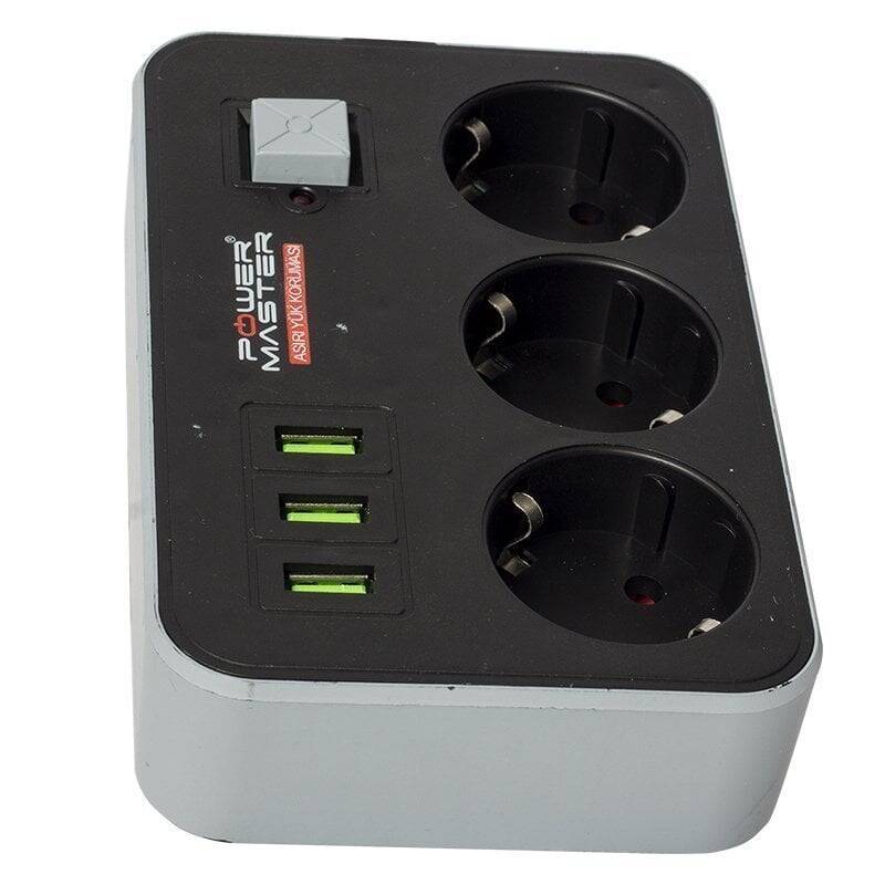 Cərəyan Qorumalı 3lü Rozetka 1.8 metr - 3lü USB Çıxışlı - Socket - 2