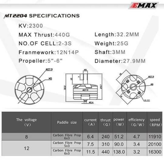 Emax MT2204 2300Kv Fırçasız Motor CCW - 3