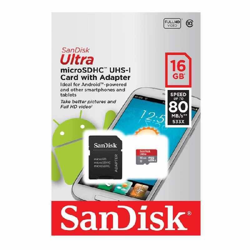 SanDisk 16GB microSDHC Yaddaş Kartı Class10 - 80MB/sn Oxuma Sürəti - Kart Adaptorlu - 1