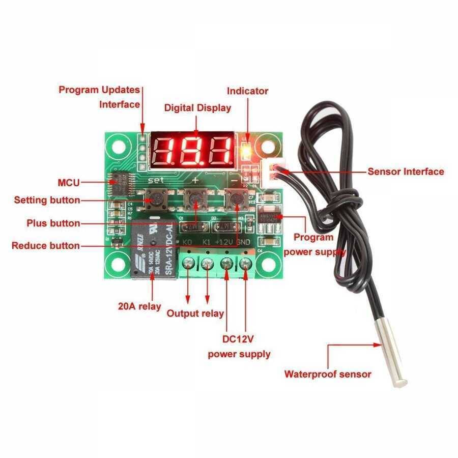 W1209 Rele Çıxışlı Rəqəmsal Termostat - Temperatur Nəzarət Kartı - 3